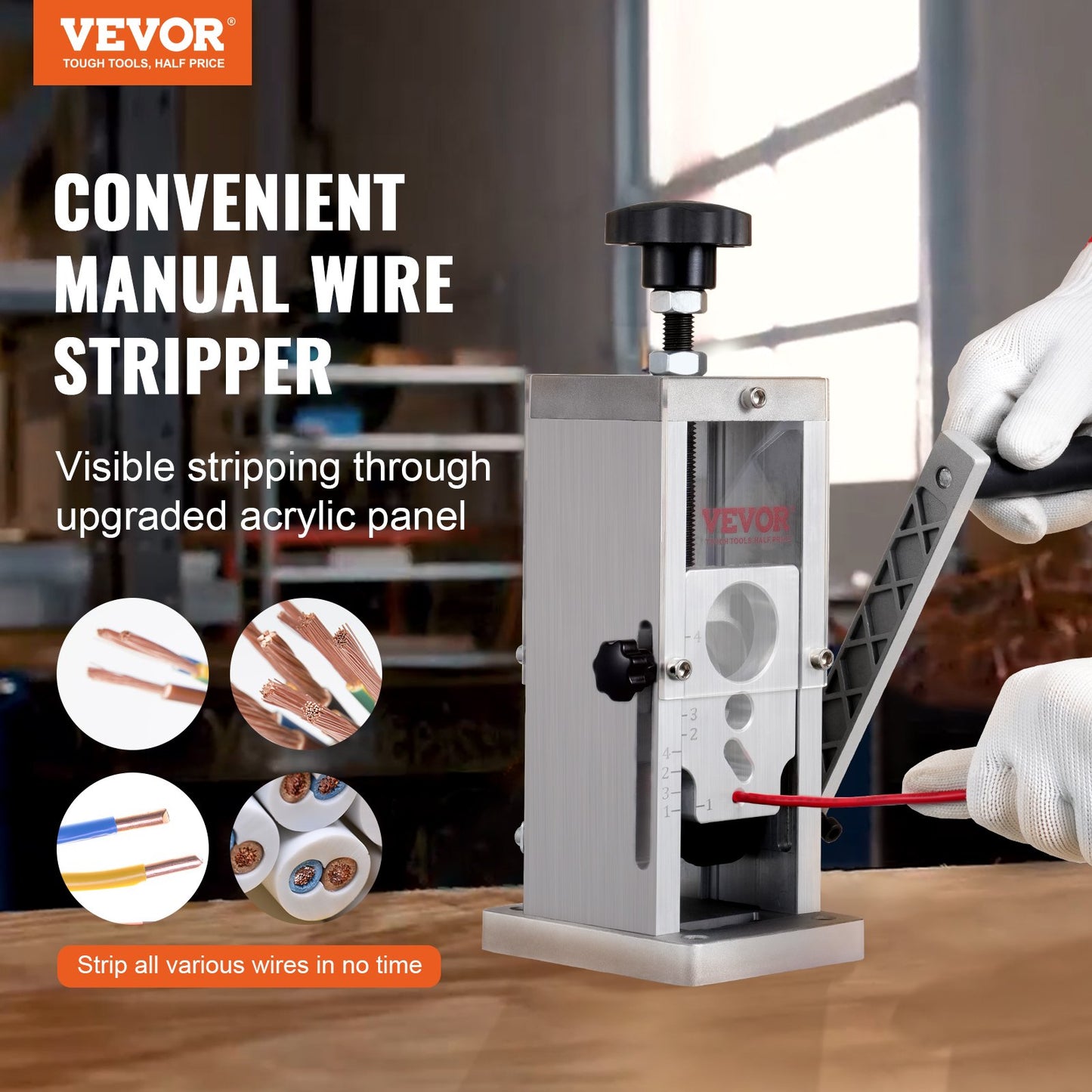 Manual Wire Stripping Machine, 0.06''-1.5'' Copper Stripper with Hand Crank or Drill Powered, Visible Stripping Depth Reference, Portable Aluminum Frame Wire Peeler for Scrap Copper Recycling - Image 2