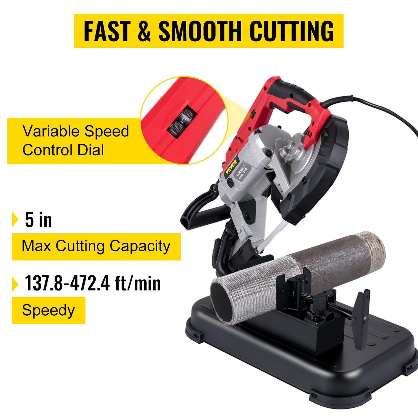 Portable Band Saw,with Removable Alloy Steel Base Cordless Band Saw,127mm Cutting Capacity Hand held Band Saw,Variable Speed Portable Bandsaw, 10Amp Motor Deep Cut Band saw for Metal Wood - Image 2