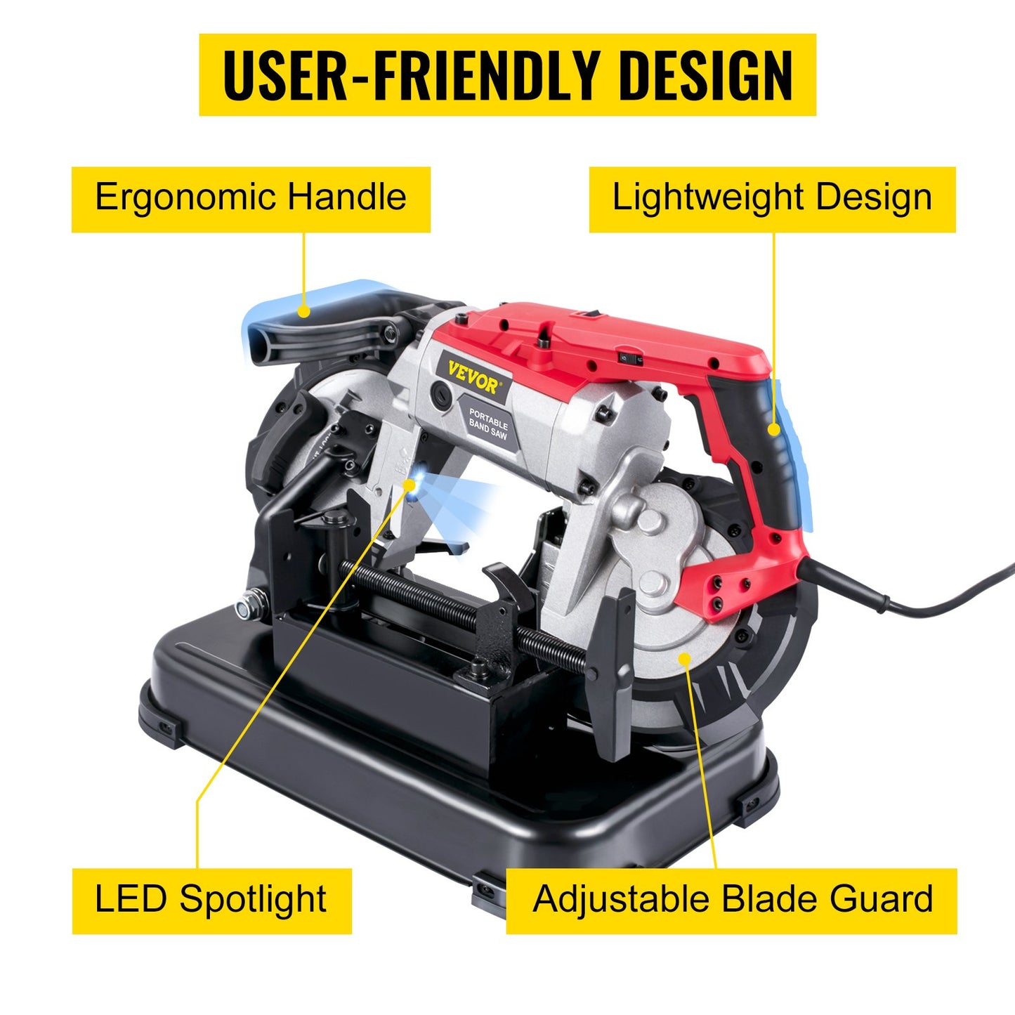 Portable Band Saw,with Removable Alloy Steel Base Cordless Band Saw,127mm Cutting Capacity Hand held Band Saw,Variable Speed Portable Bandsaw, 10Amp Motor Deep Cut Band saw for Metal Wood - Image 4