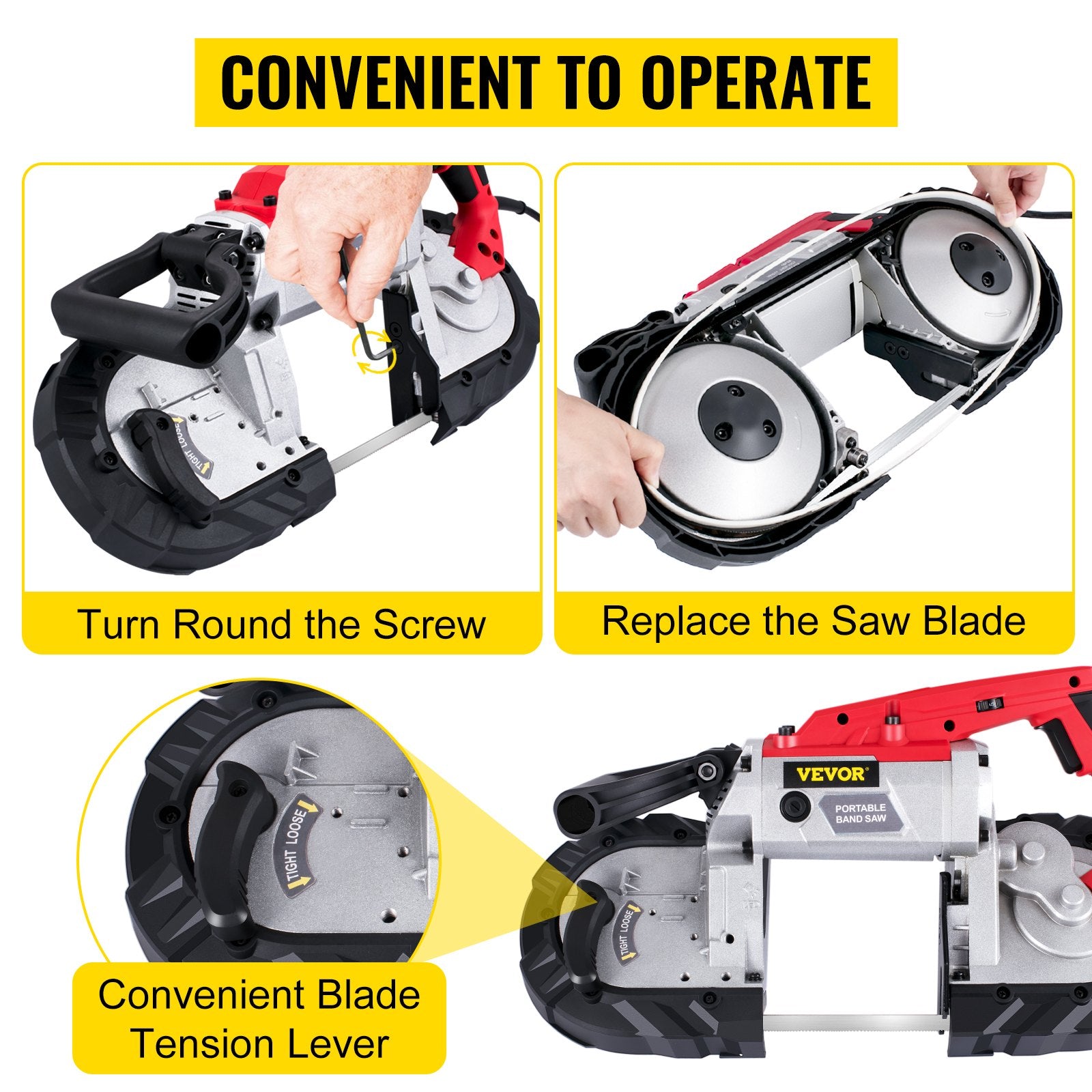 Portable Band Saw,with Removable Alloy Steel Base Cordless Band Saw,127mm Cutting Capacity Hand held Band Saw,Variable Speed Portable Bandsaw, 10Amp Motor Deep Cut Band saw for Metal Wood - Image 6