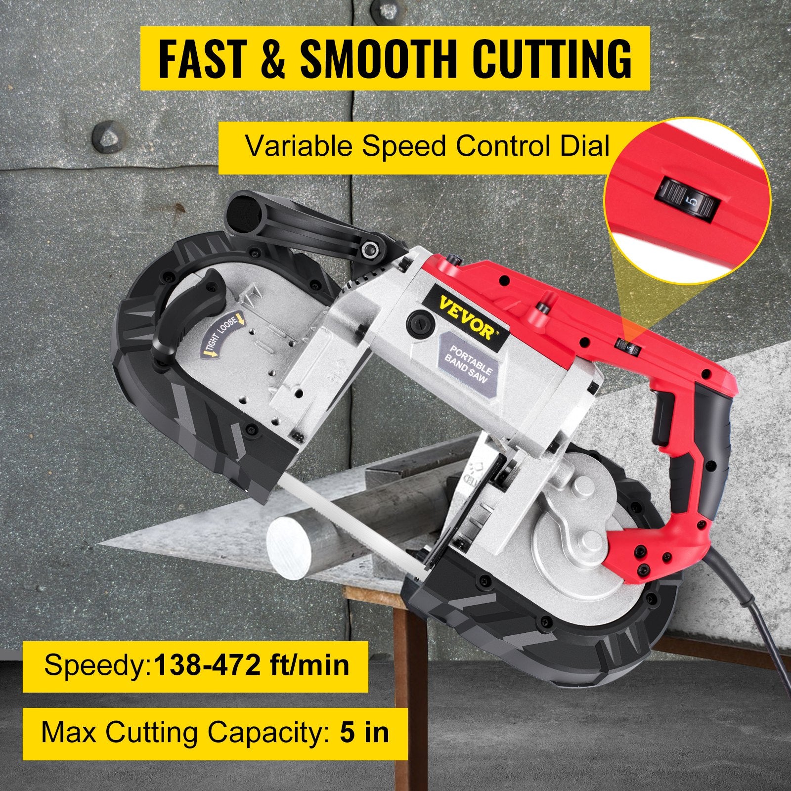 Variable-Speed 127mm Deep Cut Portable Band Saw 220V 10Amp Motor Handheld - Image 2