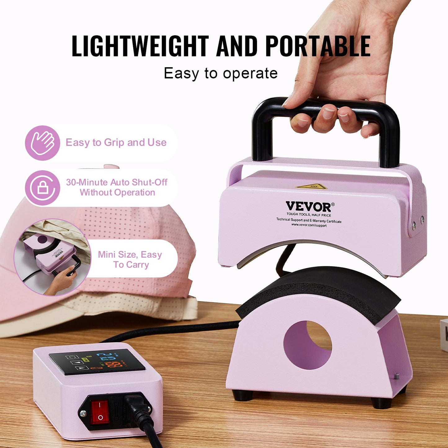 Hat Press Machine Mini Hat Heat Press for Caps 5.9x3.15 inch Plate Purple - Image 5