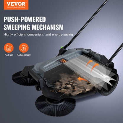 Walk-behind Hand Push Floor Sweeper 25.6" Width 5 Gallon Waste Container - Image 2