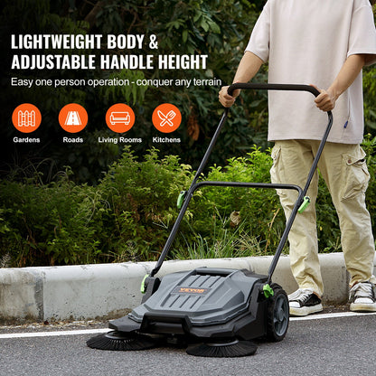 Walk-behind Hand Push Floor Sweeper 25.6" Width 5 Gallon Waste Container - Image 4