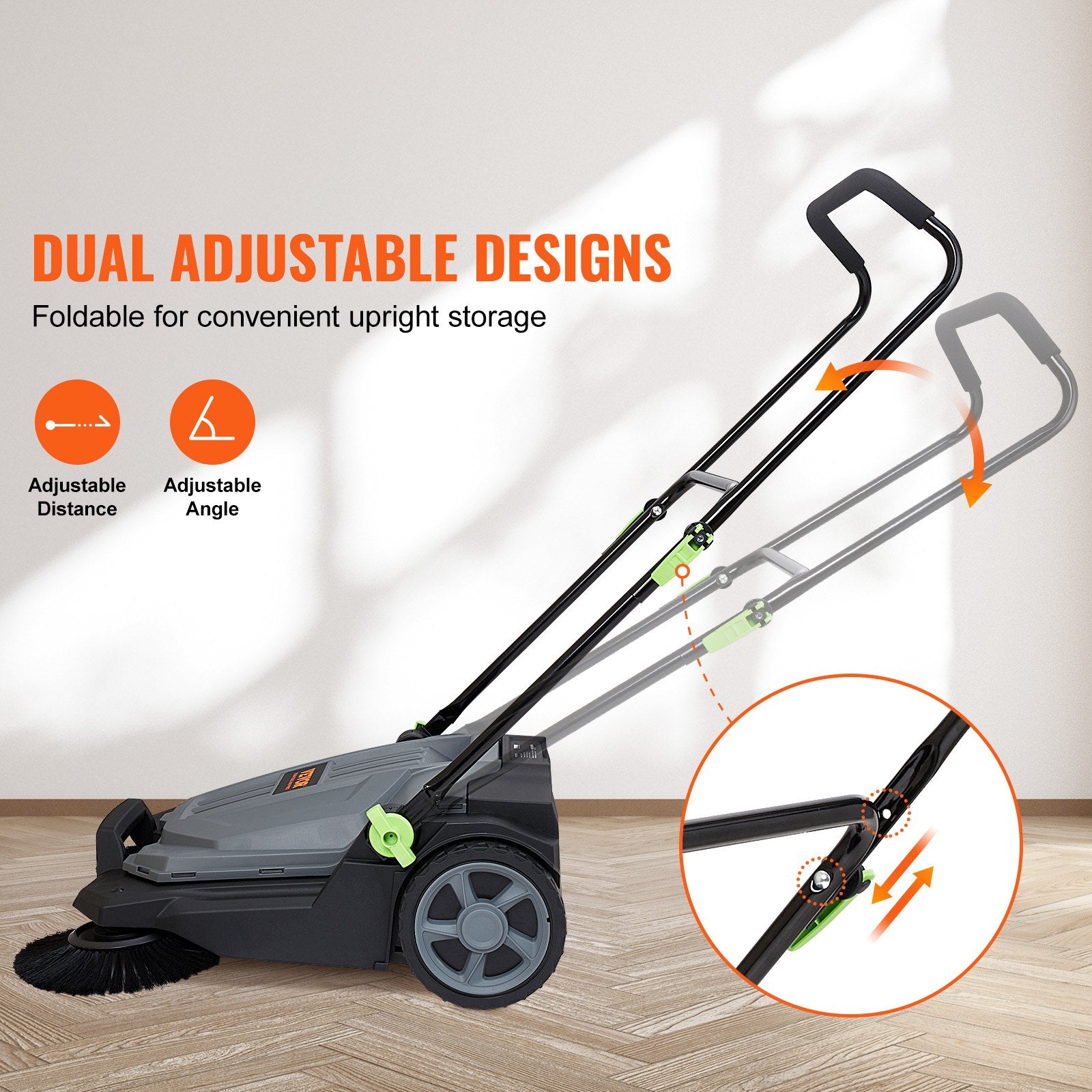 Walk-behind Hand Push Floor Sweeper 25.6" Width 5 Gallon Waste Container - Image 5