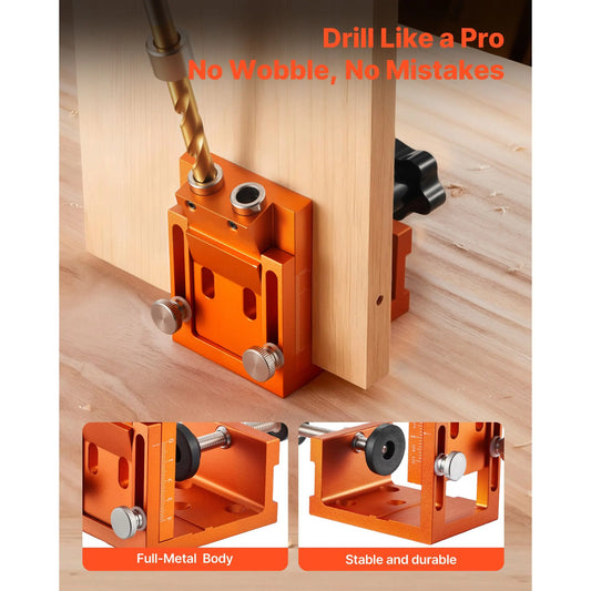 Pocket Hole Jig Kit, 12 mm to 48 mm Adjustable, Jig Pocket Hole System with Step Drill, Hex Wrench, Drill Stop Ring, Square Drive Bit, Plugs and Screws, Reinforced Metal Frame, for Woodworking - Image 2