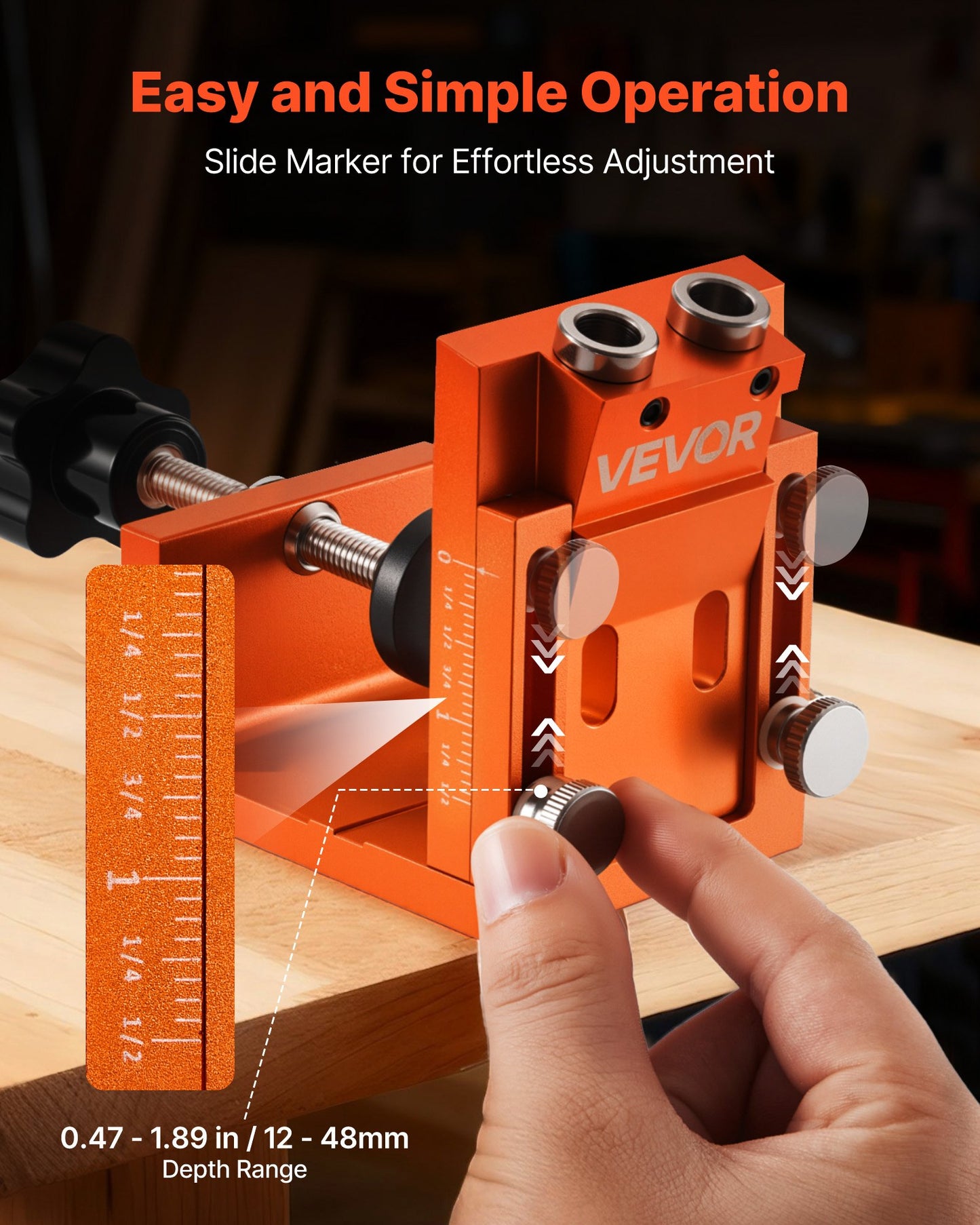 Pocket Hole Jig Kit, 12 mm to 48 mm Adjustable, Jig Pocket Hole System with Step Drill, Hex Wrench, Drill Stop Ring, Square Drive Bit, Plugs and Screws, Reinforced Metal Frame, for Woodworking - Image 3