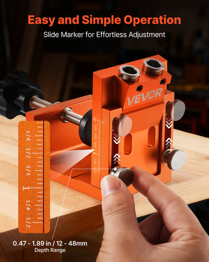 Pocket Hole Jig Kit, 12 mm to 48 mm Adjustable, Jig Pocket Hole System with Step Drill, Hex Wrench, Drill Stop Ring, Square Drive Bit, Plugs and Screws, Reinforced Metal Frame, for Woodworking - Image 3