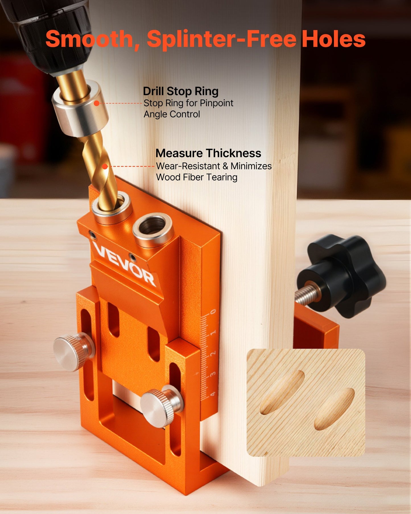 Pocket Hole Jig Kit, 12 mm to 48 mm Adjustable, Jig Pocket Hole System with Step Drill, Hex Wrench, Drill Stop Ring, Square Drive Bit, Plugs and Screws, Reinforced Metal Frame, for Woodworking - Image 4