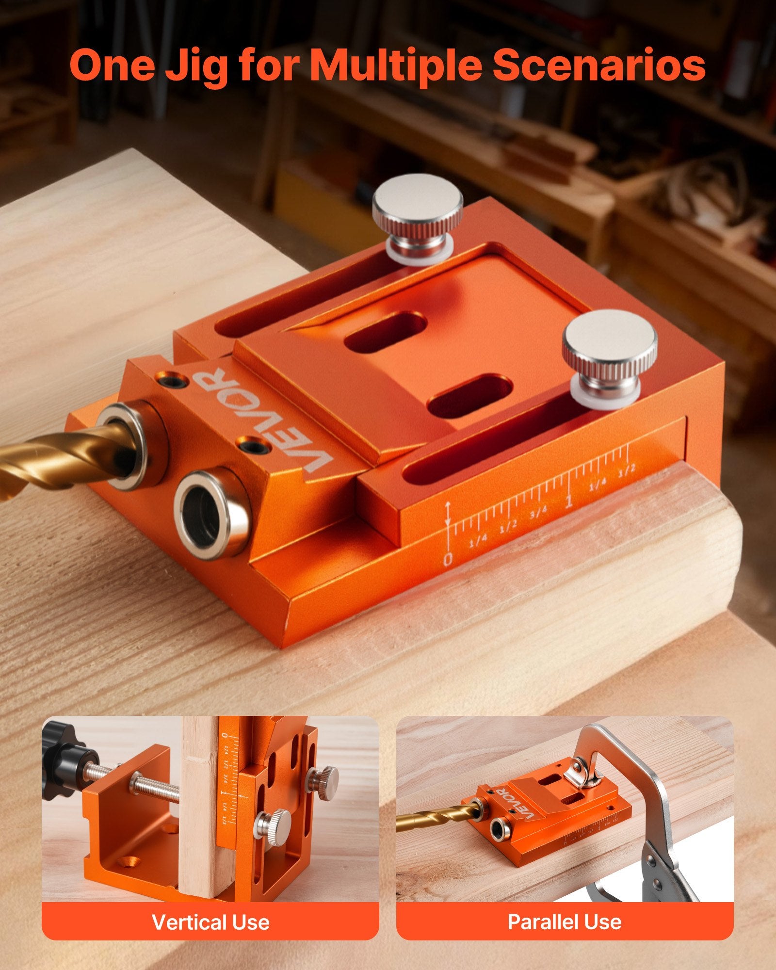 Pocket Hole Jig Kit, 12 mm to 48 mm Adjustable, Jig Pocket Hole System with Step Drill, Hex Wrench, Drill Stop Ring, Square Drive Bit, Plugs and Screws, Reinforced Metal Frame, for Woodworking - Image 5