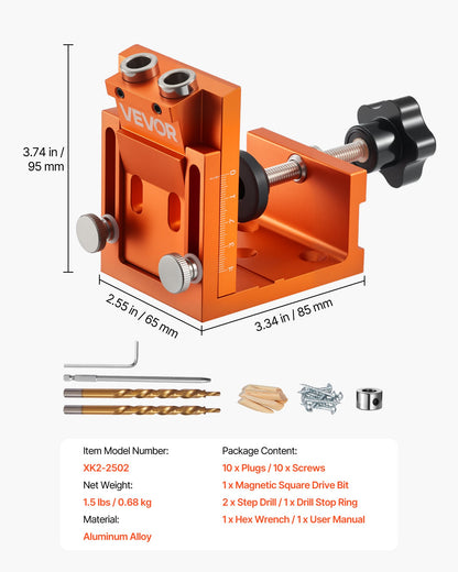 Pocket Hole Jig Kit, 12 mm to 48 mm Adjustable, Jig Pocket Hole System with Step Drill, Hex Wrench, Drill Stop Ring, Square Drive Bit, Plugs and Screws, Reinforced Metal Frame, for Woodworking - Image 7