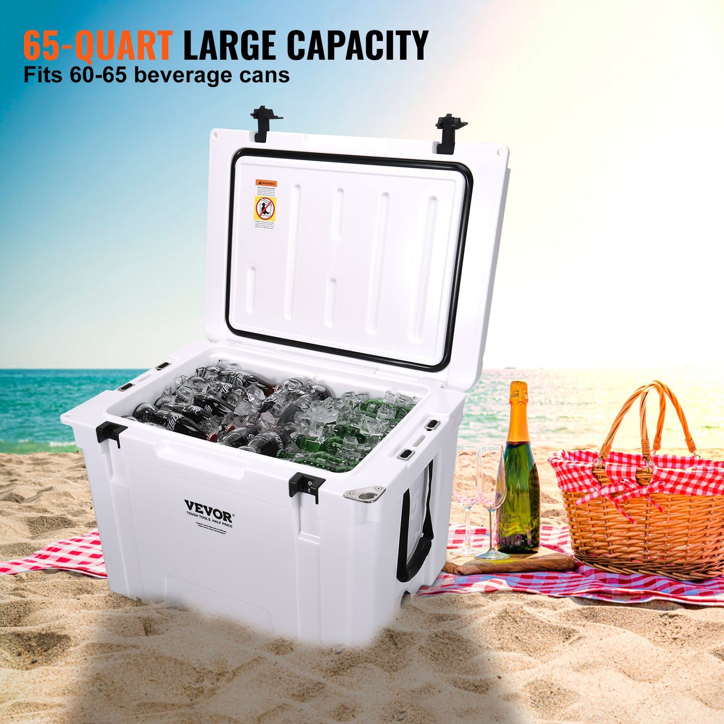 Insulated Portable Cooler, 65 qt, Holds 65 Cans, Ice Retention Hard Cooler with Heavy Duty Handle, Ice Chest Lunch Box for Camping, Beach, Picnic, Travel, Outdoor, Keeps Ice for up to 6 Days - Image 3