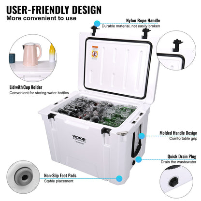 Insulated Portable Cooler, 65 qt, Holds 65 Cans, Ice Retention Hard Cooler with Heavy Duty Handle, Ice Chest Lunch Box for Camping, Beach, Picnic, Travel, Outdoor, Keeps Ice for up to 6 Days - Image 6