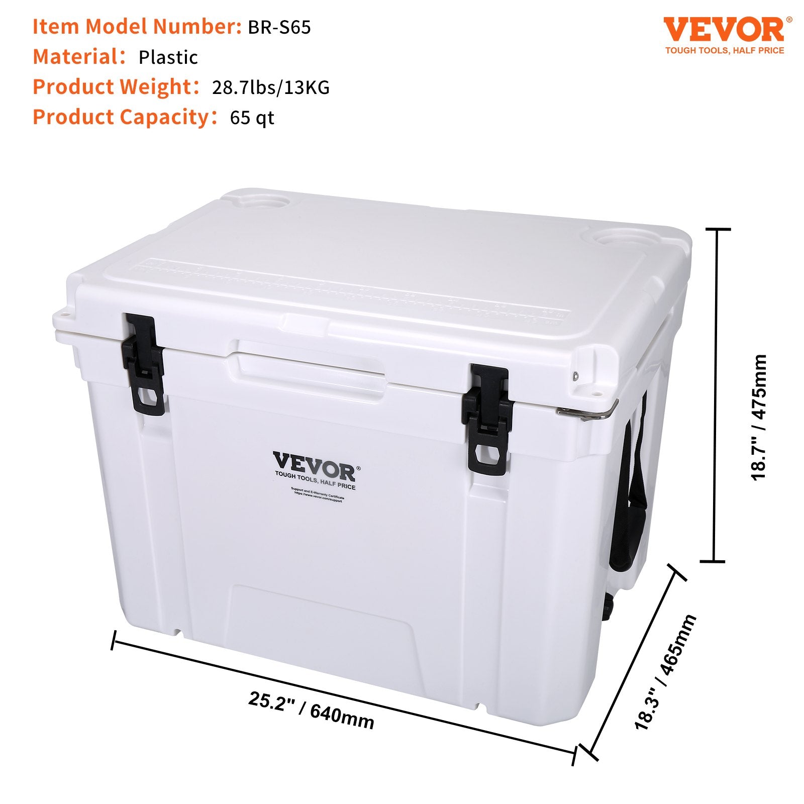Insulated Portable Cooler, 65 qt, Holds 65 Cans, Ice Retention Hard Cooler with Heavy Duty Handle, Ice Chest Lunch Box for Camping, Beach, Picnic, Travel, Outdoor, Keeps Ice for up to 6 Days - Image 7