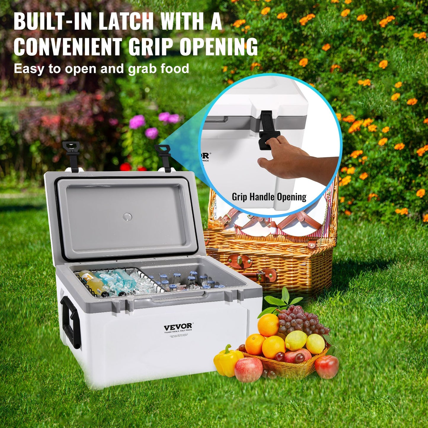Insulated Portable Cooler, 49 L, Holds 50 Cans, Ice Retention Hard Cooler with Heavy Duty Handle, Ice Chest Lunch Box for Camping, Beach, Picnic, Travel, Outdoor, Keeps Ice for up to 6 Days - Image 5