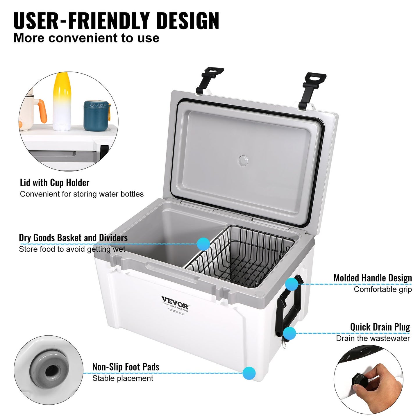 Insulated Portable Cooler, 49 L, Holds 50 Cans, Ice Retention Hard Cooler with Heavy Duty Handle, Ice Chest Lunch Box for Camping, Beach, Picnic, Travel, Outdoor, Keeps Ice for up to 6 Days - Image 6