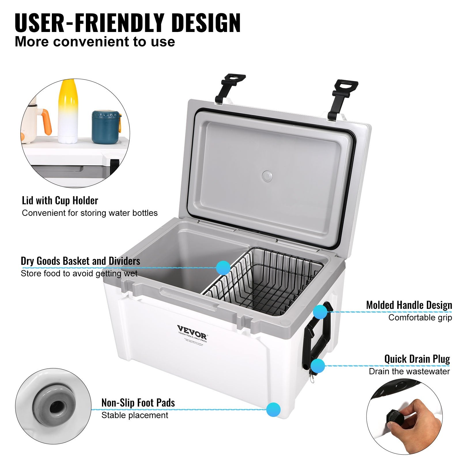 Insulated Portable Cooler, 49 L, Holds 50 Cans, Ice Retention Hard Cooler with Heavy Duty Handle, Ice Chest Lunch Box for Camping, Beach, Picnic, Travel, Outdoor, Keeps Ice for up to 6 Days - Image 6