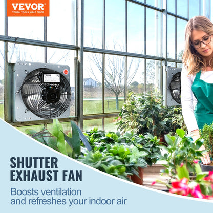 Shutter Exhaust Fan, 406 mm High-speed 1400RPM 1506 CFM, Aluminum Wall Mount Attic Fan with AC-motor, Ventilation and Cooling for Greenhouses, Garages, Sheds, Shops - Image 2