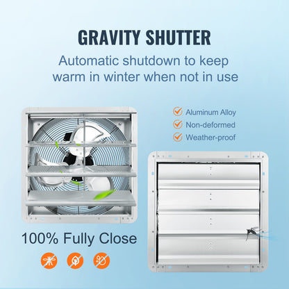 Shutter Exhaust Fan, 406 mm High-speed 1400RPM 1506 CFM, Aluminum Wall Mount Attic Fan with AC-motor, Ventilation and Cooling for Greenhouses, Garages, Sheds, Shops - Image 5