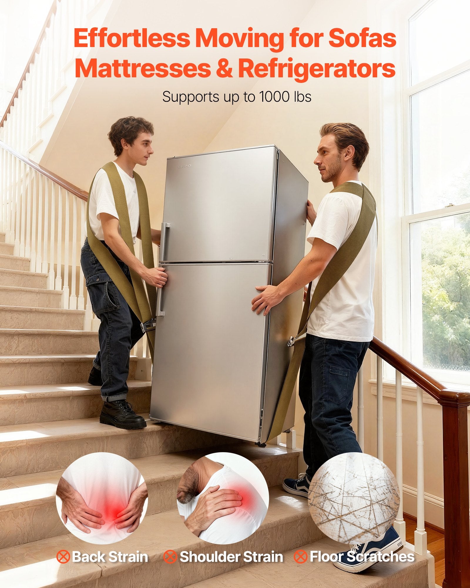 Moving Straps, Supports up to 453.6 kg, 2-Person Lifting and Moving System with 2 Harness Straps & 1 Load-bearing Strap, Adjustable Lifting Shoulder Straps Move Furniture Appliances Mattresses - Image 2