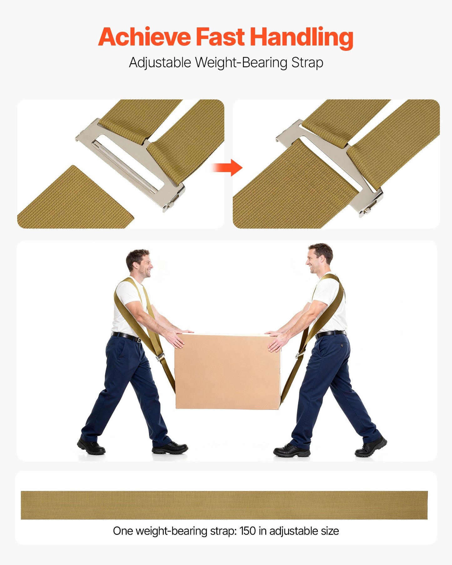 Moving Straps, Supports up to 453.6 kg, 2-Person Lifting and Moving System with 2 Harness Straps & 1 Load-bearing Strap, Adjustable Lifting Shoulder Straps Move Furniture Appliances Mattresses - Image 6