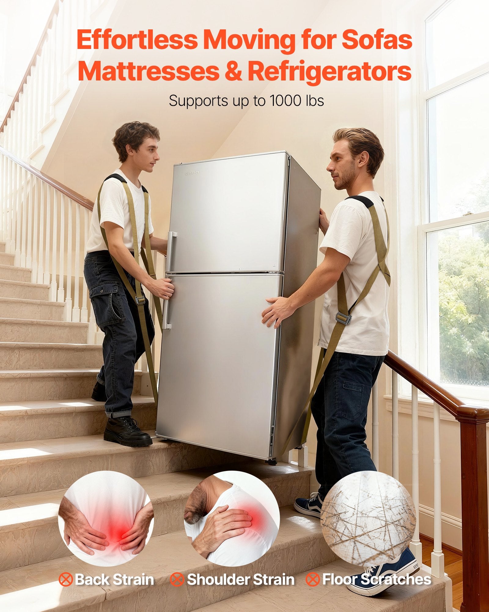 Moving Straps, Supports up to 453.6 kg, 2-Person Lifting and Moving System with 2 Harness Straps & 2 Load-bearing Straps, Adjustable Lifting Shoulder Straps Move Furniture Appliances Mattresses - Image 2