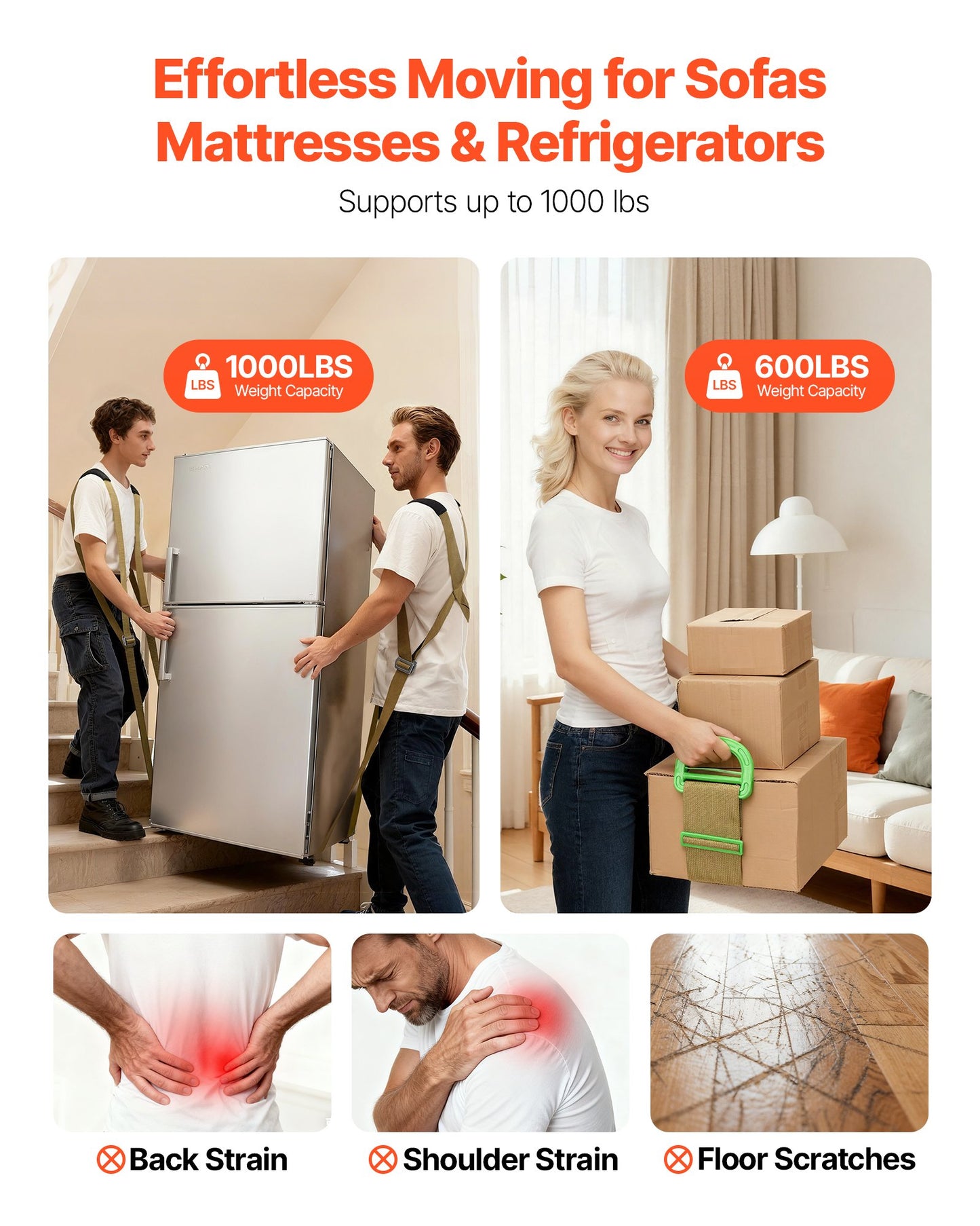 Moving Straps, 2-Person Lifting and Moving System with 2 Harness Straps, 2 Load-bearing Straps & 1 Handheld Strap, Adjustable Lifting Shoulder Straps Move Furniture Appliances Mattresses - Image 2