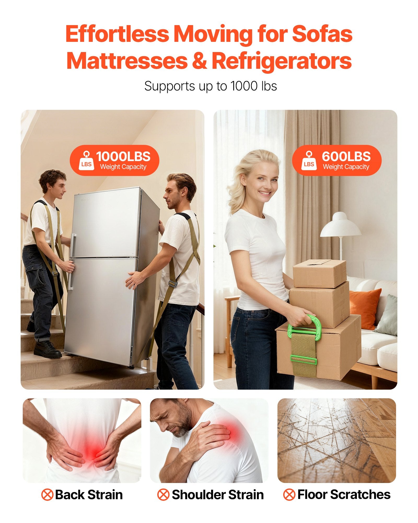 Moving Straps, 2-Person Lifting and Moving System with 2 Harness Straps, 2 Load-bearing Straps & 1 Handheld Strap, Adjustable Lifting Shoulder Straps Move Furniture Appliances Mattresses - Image 2