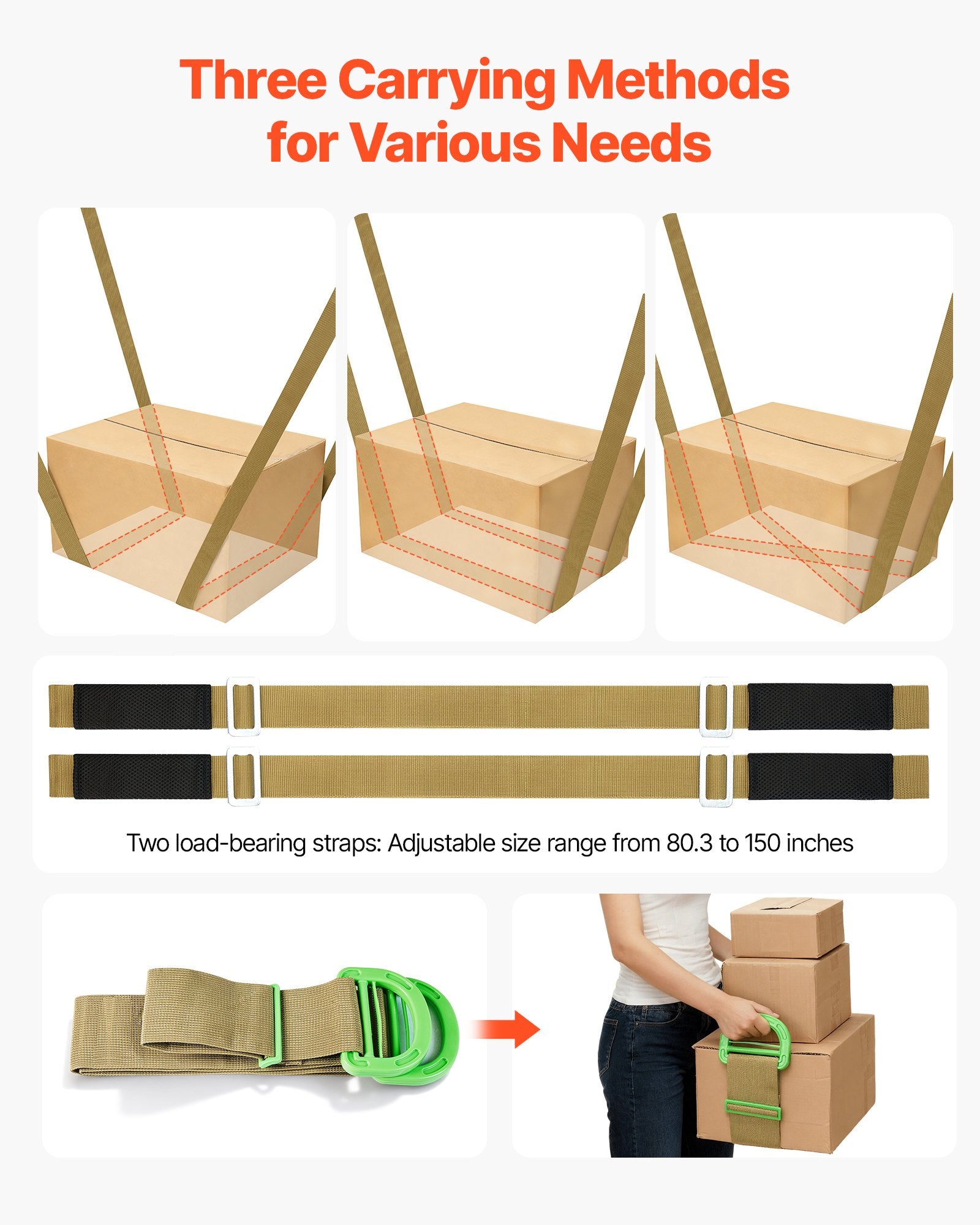 Moving Straps, 2-Person Lifting and Moving System with 2 Harness Straps, 2 Load-bearing Straps & 1 Handheld Strap, Adjustable Lifting Shoulder Straps Move Furniture Appliances Mattresses - Image 6