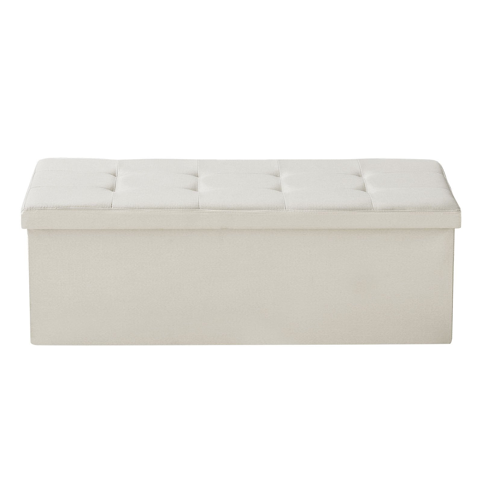 Foldable Storage Ottoman Bench, End of Bed Bench with Side Bags, Folding Upholstered Storage Chest Supports 660 lbs, Linen Bed Ottoman with Large Space for Living Room, Bedroom, Entryway, Beige - Image 9
