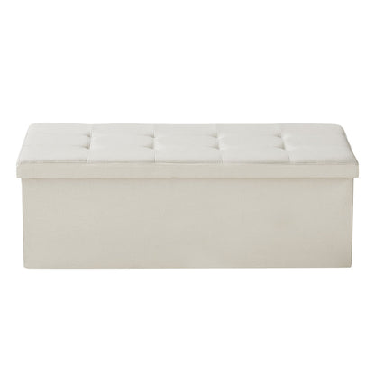 Foldable Storage Ottoman Bench, End of Bed Bench with Side Bags, Folding Upholstered Storage Chest Supports 660 lbs, Linen Bed Ottoman with Large Space for Living Room, Bedroom, Entryway, Beige - Image 9