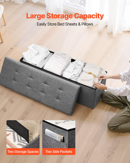 Foldable Storage Ottoman Bench, End of Bed Bench with Side Bags, Folding Upholstered Storage Chest Supports 660 lbs, Linen Bed Ottoman with Large Space for Living Room, Bedroom, Entryway, Grey - Image 2