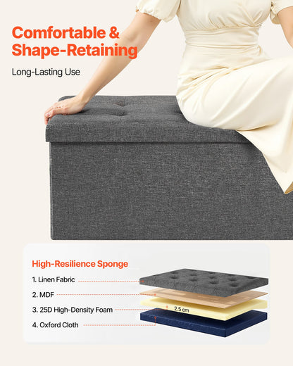 Foldable Storage Ottoman Bench, End of Bed Bench with Side Bags, Folding Upholstered Storage Chest Supports 660 lbs, Linen Bed Ottoman with Large Space for Living Room, Bedroom, Entryway, Grey - Image 5