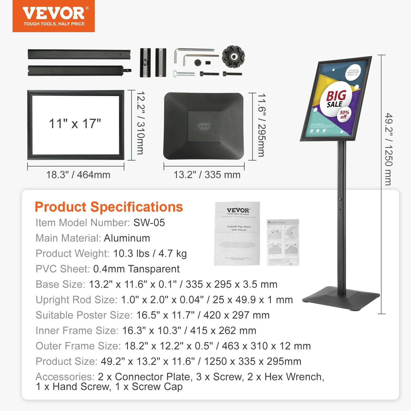 Pedestal Sign Holder Adjustable Poster Stand 11 x 17 Inch Metal Base - Image 7