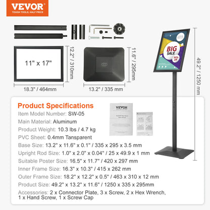 Pedestal Sign Holder Adjustable Poster Stand 11 x 17 Inch Metal Base - Image 7
