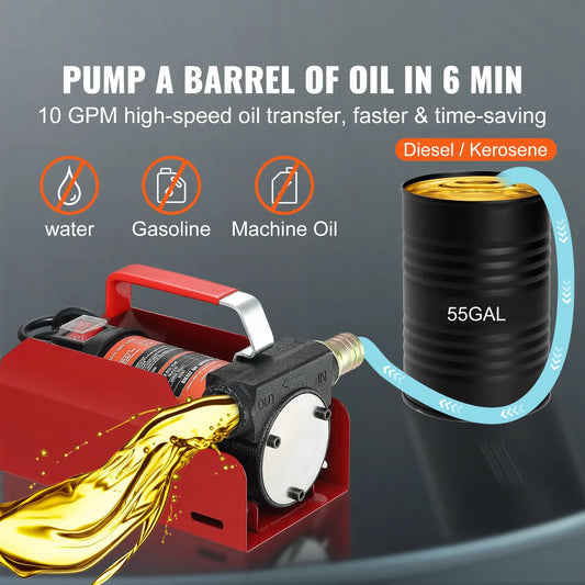 Fuel Transfer Pump, 12V DC, 10 GPM, 8 m Lift, Portable Electric Diesel Transfer Extractor Pump Kit with Automatic Shut-off Nozzle, Delivery & Suction Hose for Diesel, Kerosene, Transformer Oil - Image 2