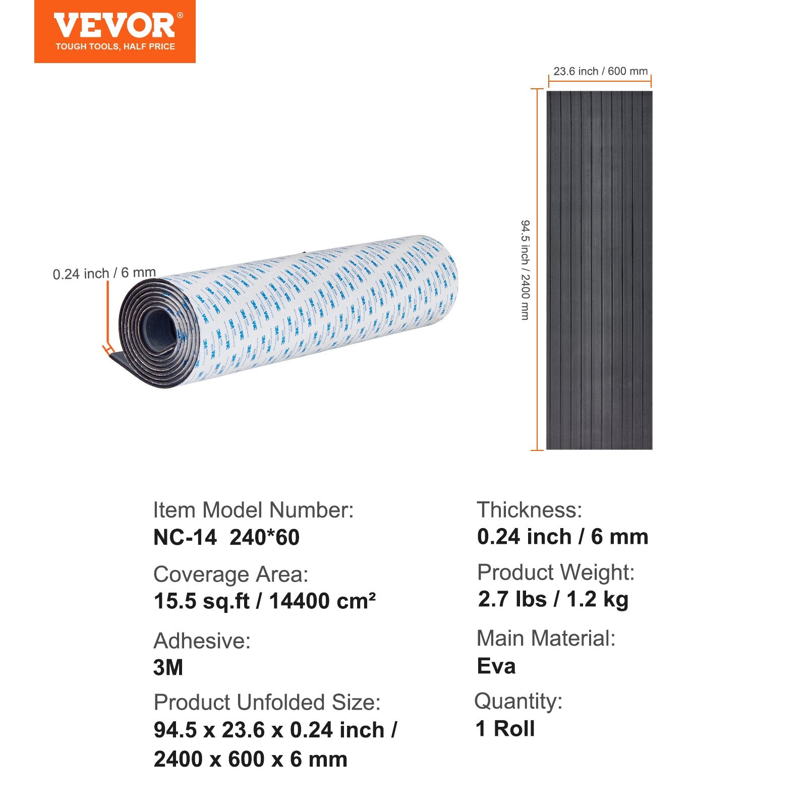 Boat Flooring, EVA Foam Boat Decking 94.5" x 23.6", Non-Slip Self-Adhesive Flooring, 15.5 sq.ft Marine Carpet for Boats, Yacht, Pontoon, Kayak Decking - Image 7