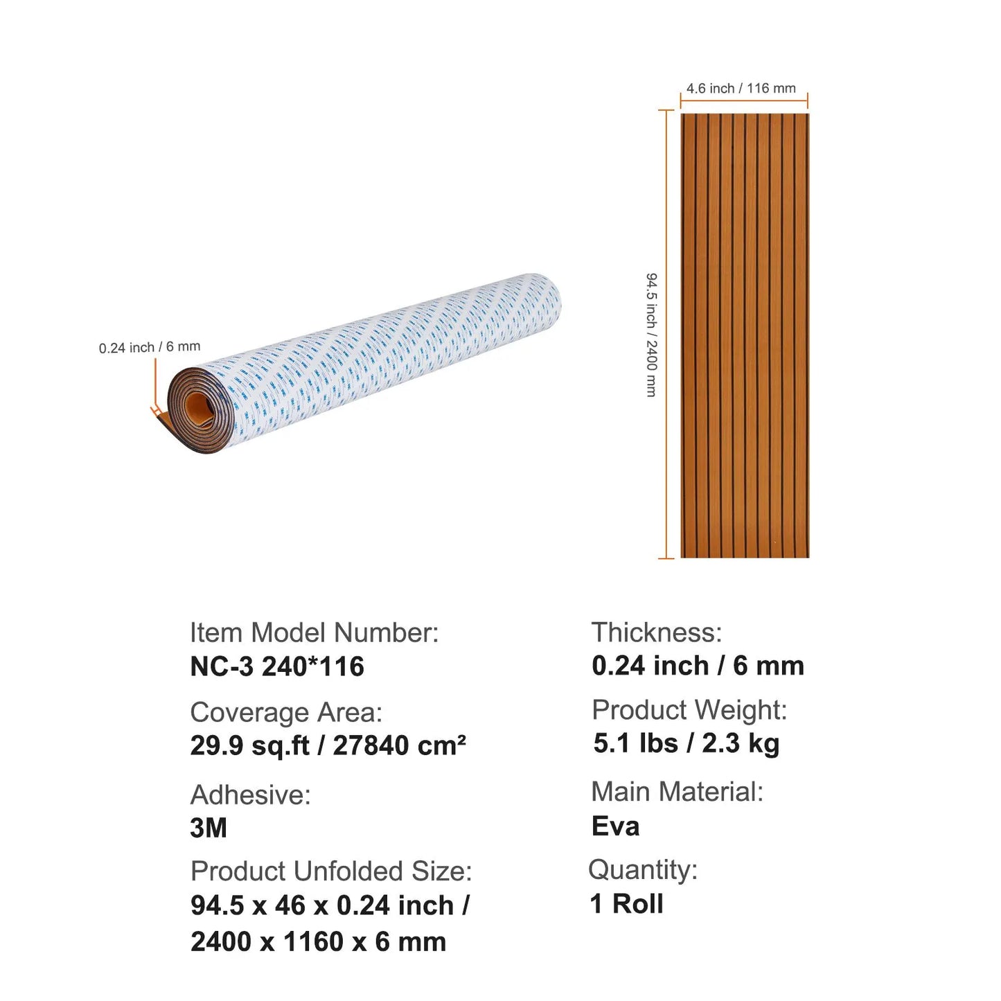 Boat Flooring, EVA Foam Boat Decking 94.5" x 46", Non-Slip Self-Adhesive Flooring, 29.9 sq.ft Marine Carpet for Boats, Yacht, Pontoon, Kayak Decking - Image 7