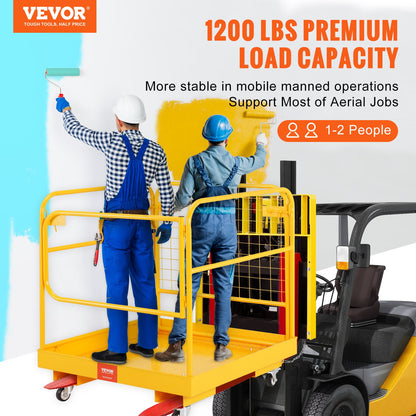 Forklift Safety Cage, 544 kg Load Capacity, 92 x 92 cm Folding Forklift Work Platform with Lockable Swivel Wheels, Drain Hole, and Device Chain, Holds 1 to 2 Adults, Perfect for Aerial Work - Image 2