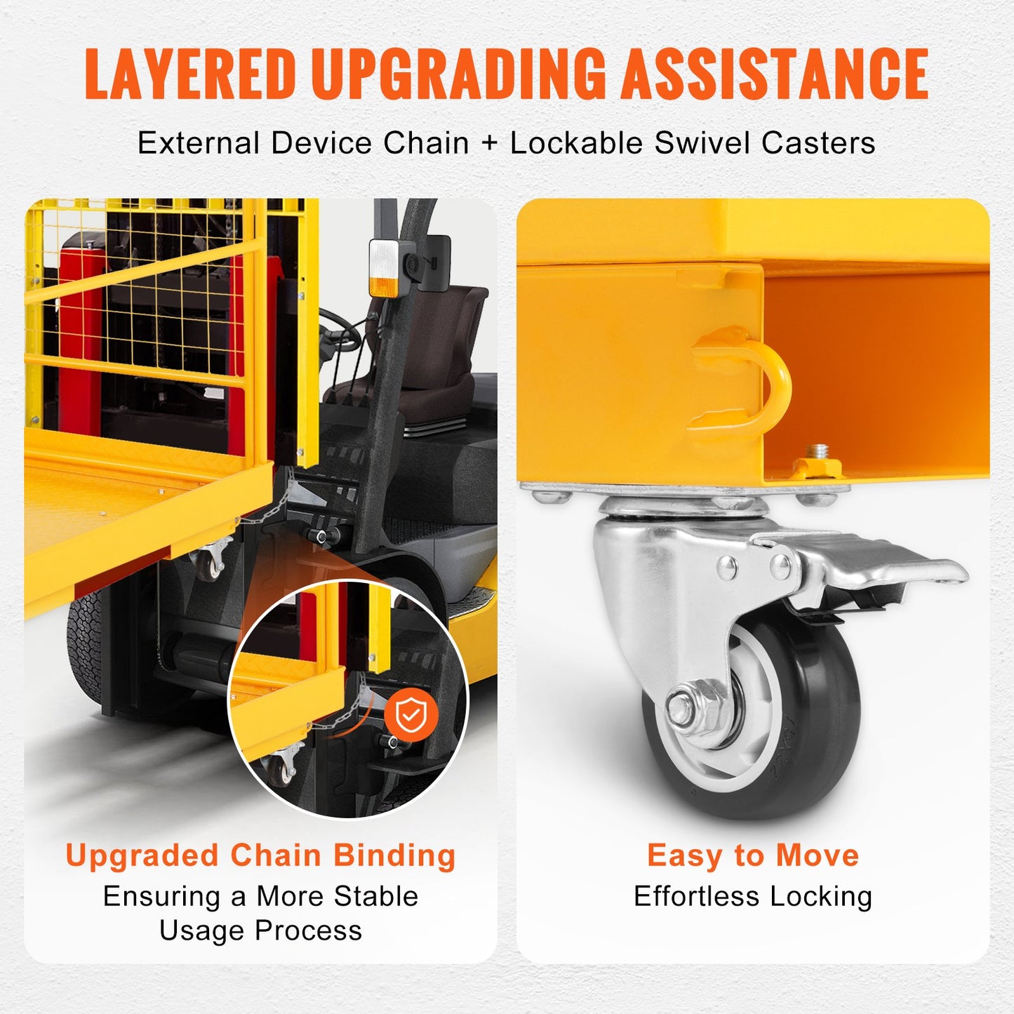 Forklift Safety Cage, 544 kg Load Capacity, 92 x 92 cm Folding Forklift Work Platform with Lockable Swivel Wheels, Drain Hole, and Device Chain, Holds 1 to 2 Adults, Perfect for Aerial Work - Image 5