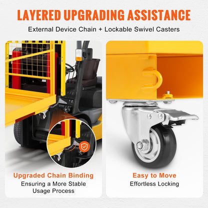 Forklift Safety Cage, 544 kg Load Capacity, 92 x 92 cm Folding Forklift Work Platform with Lockable Swivel Wheels, Drain Hole, and Device Chain, Holds 1 to 2 Adults, Perfect for Aerial Work - Image 5
