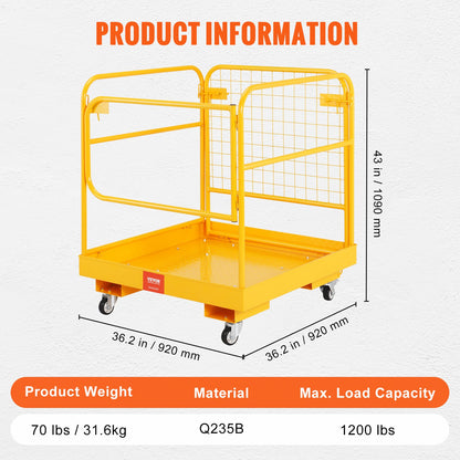 Forklift Safety Cage, 544 kg Load Capacity, 92 x 92 cm Folding Forklift Work Platform with Lockable Swivel Wheels, Drain Hole, and Device Chain, Holds 1 to 2 Adults, Perfect for Aerial Work - Image 7