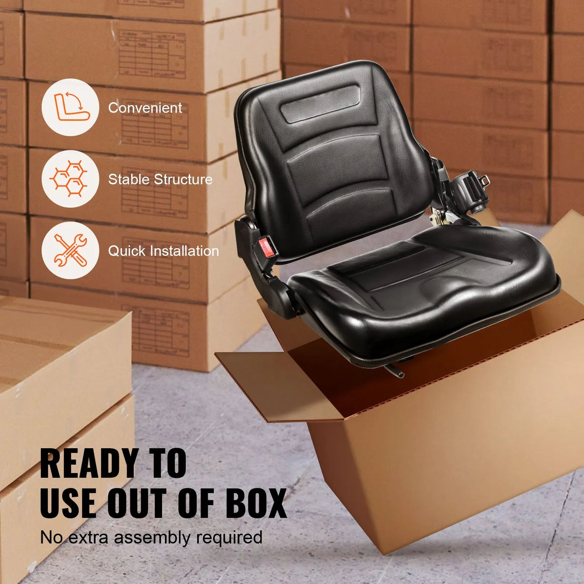 Universal Forklift Seat, Fold Down Tractor Seat with Adjustable Angle Back, Micro Switch and Retractable Seatbelt, 16-34 cm Slot Forklift Seat for Tractor Loader Excavator - Image 6