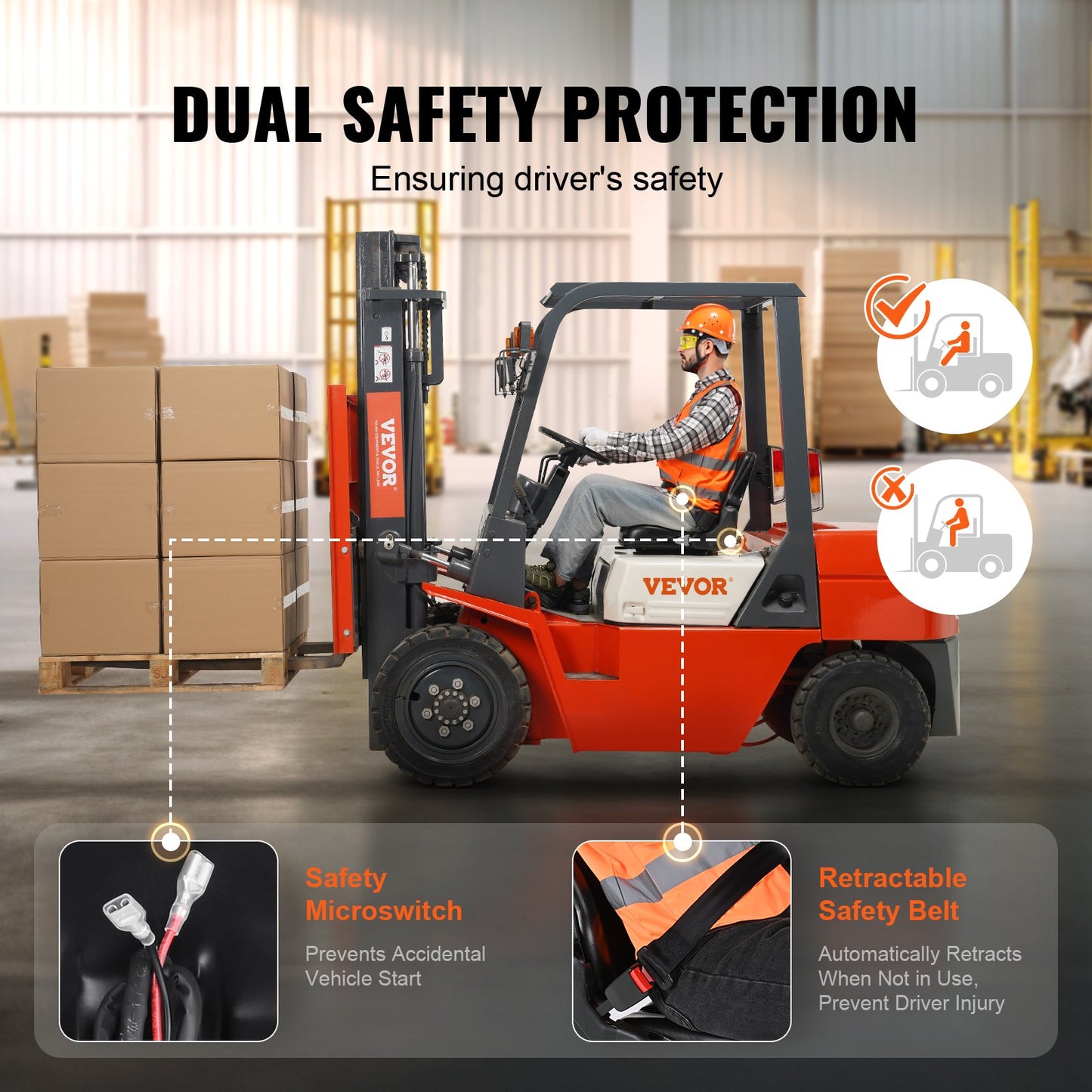 Universal Forklift Seat, Fold Down Tractor Seat with Adjustable Angle Back, Micro Switch and Retractable Seatbelt, 16-34 cm Slot Forklift Seat for Tractor Loader Excavator - Image 4