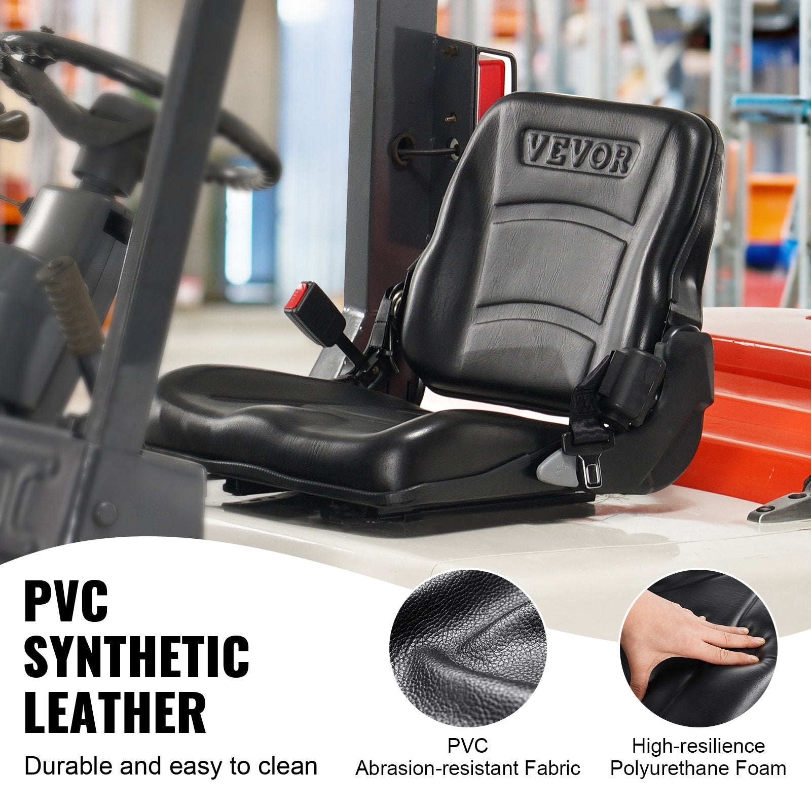Universal Forklift Seat, Fold Down Tractor Seat with Adjustable Angle Back, Micro Switch and Retractable Seatbelt, 16-34 cm Slot Forklift Seat for Tractor Loader Excavator - Image 5