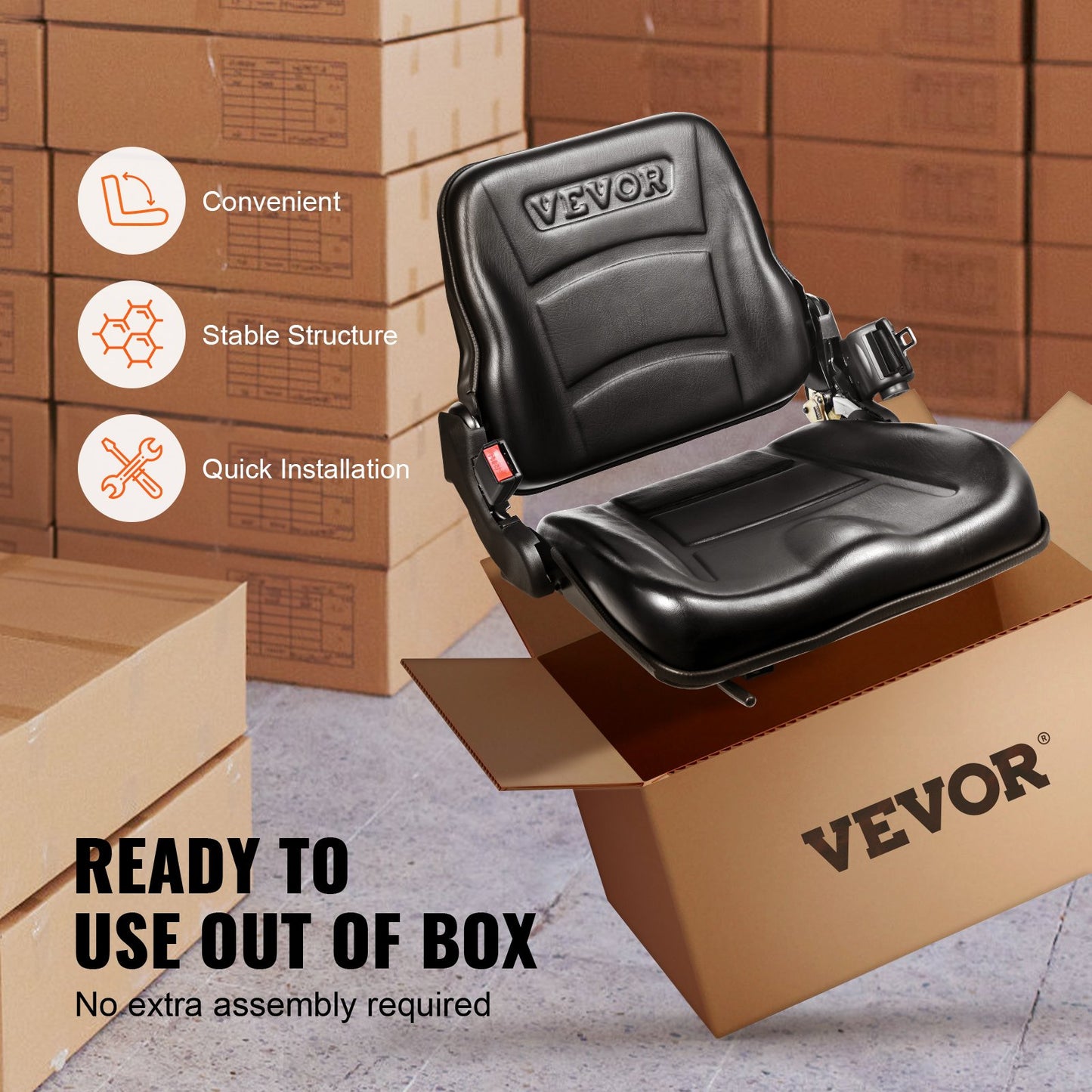 Universal Forklift Seat, Fold Down Tractor Seat with Adjustable Angle Back, Micro Switch and Retractable Seatbelt, 16-34 cm Slot Forklift Seat for Tractor Loader Excavator - Image 6