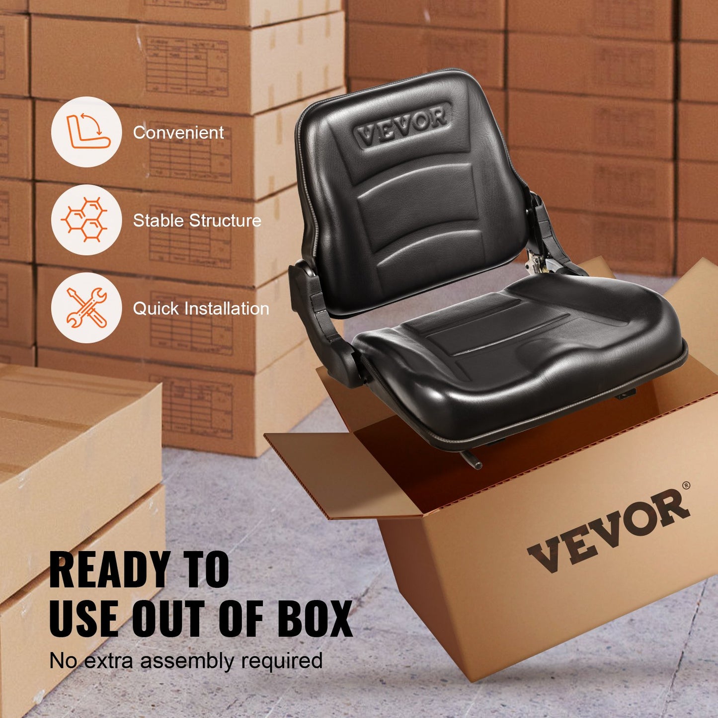 Universal Forklift Seat, Fold Down Tractor Seat with Adjustable Angle Back and Micro Switch, 16-34 cm Extended Slot Comfortable Forklift Seat for Tractor Loader Excavator - Image 6
