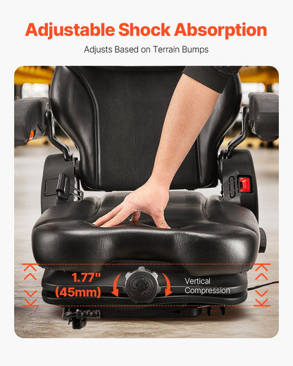 Universal Forklift Seat, Tractor Suspension Seat with Adjustable Back, Armrest, Headrest & Safety Belt, Secure Fold Down Tractor Seat with Micro Switch, Lawnmower Seat for Skid Loader Bulldozer - Image 4