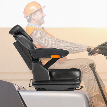 Universal Forklift Seat, Tractor Suspension Seat with Adjustable Back, Armrest, Headrest & Safety Belt, Secure Fold Down Tractor Seat with Micro Switch, Lawnmower Seat for Skid Loader Bulldozer - Image 8