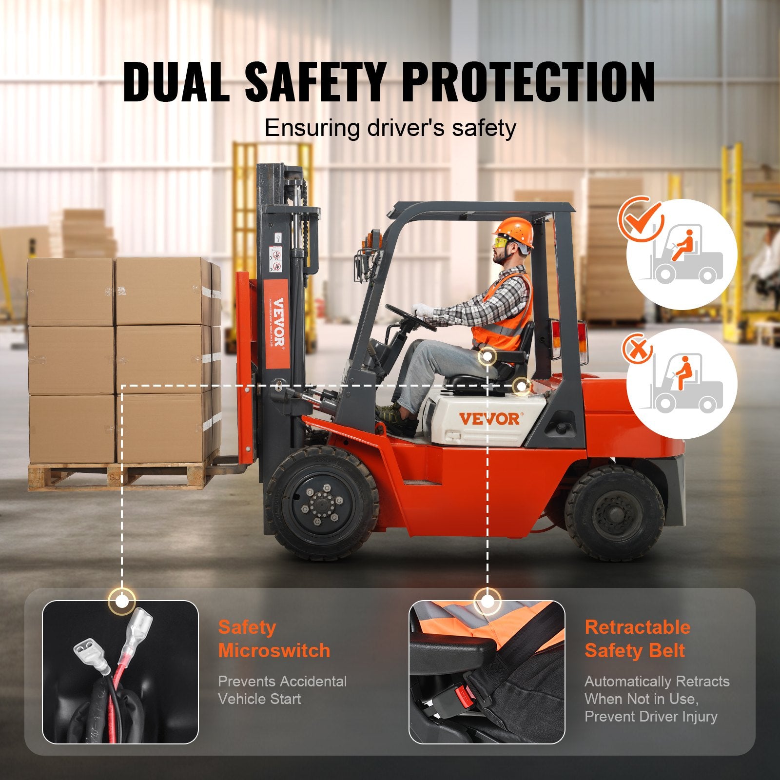 Universal Forklift Seat, Fold Down Tractor Seat with Adjustable Angle Back, Micro Switch, Seatbelt and Armrests, 16-34 cm Slot Tractor Seat for Tractor Loader Excavator - Image 4